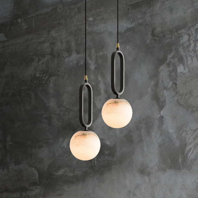 Hulda Natural Marble Pendant Light: Polished Copper & Authentic Veining
