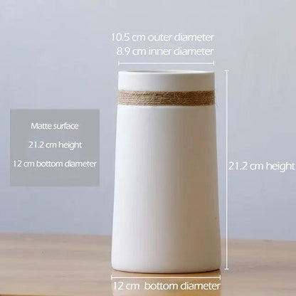 Signe - Modern White Vase with Hemp Rope