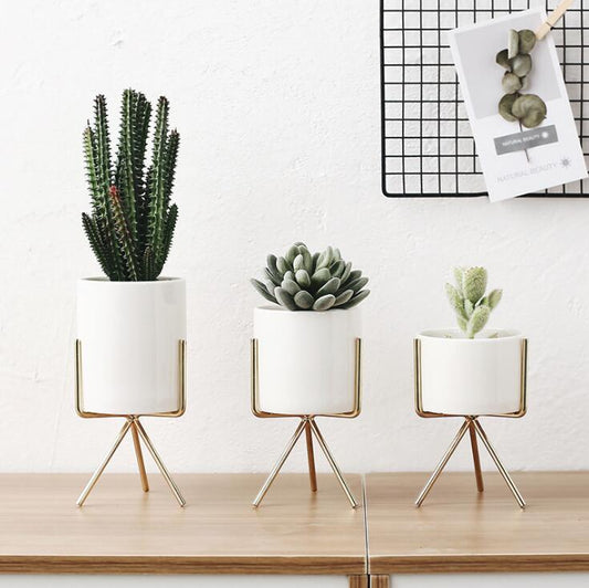 Ida - Ceramic Flower Planters with Modern Stand
